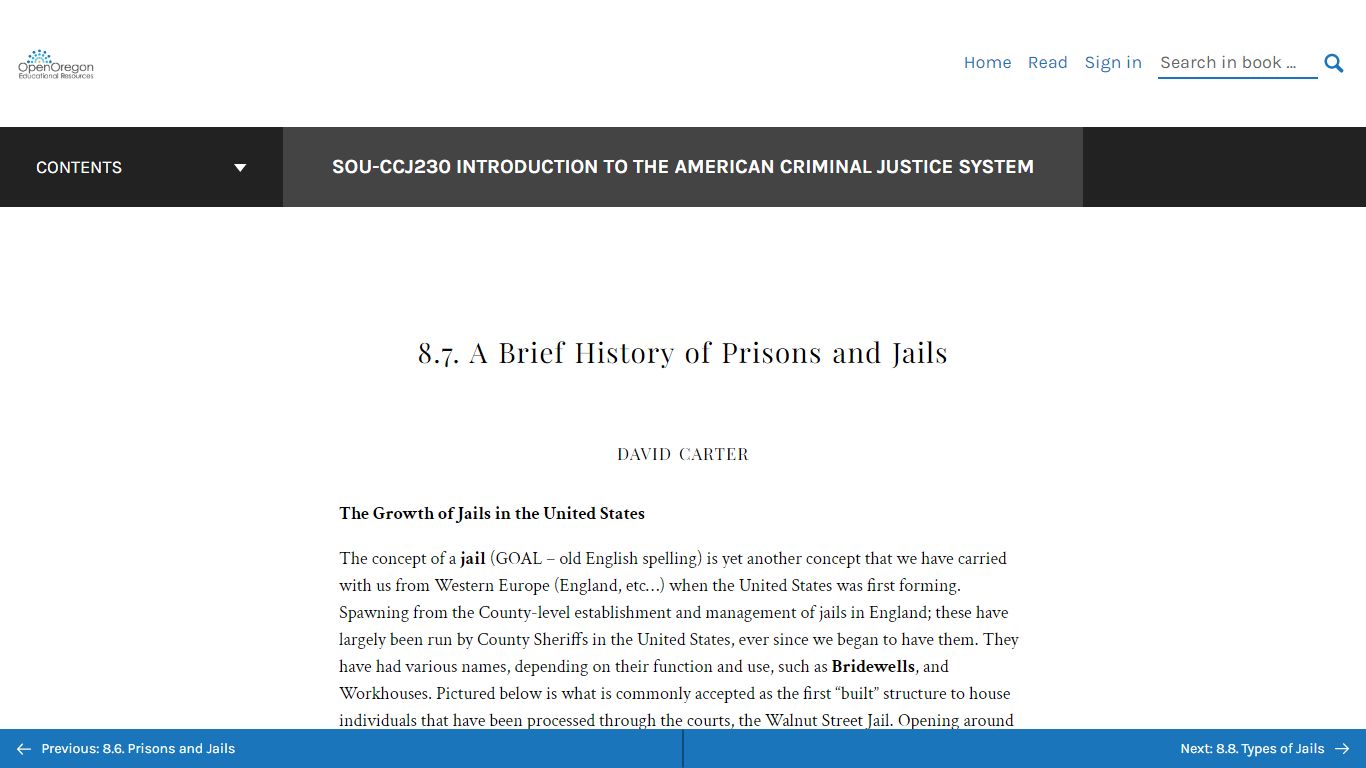 8.7. A Brief History of Prisons and Jails